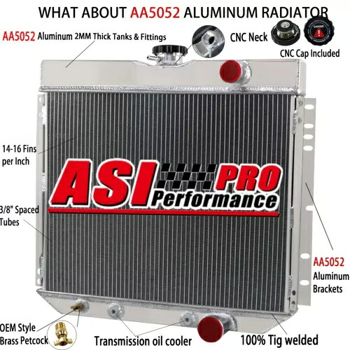 4 列アルミラジエーター 1964 ～ 1968 年フォード カントリー スクワイア セダン ギャラクシー L6 V8 用 4 Row Aluminum Radiator for 1964 - 1968 Ford Country Squire Sedan Galaxie L6 V8 【並行輸入品】