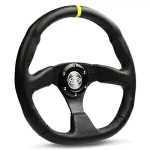 SAAS ステアリングホイール レザー 14 インチ ADR ブラック フラットボトム + インジケーター SAAS Steering Wheel Leather 14\