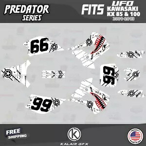 Kawasaki KX85 KX100 UFO Restyle 2001-2013 プレデター シリーズ用グラフィックスキット - ホワイト Graphics Kit for Kawasaki KX85 KX100 UFO Restyle 2001-2013 Predator Series-White画像