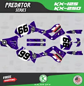 Kawasaki KX125 KX250 (1999-2002) KX 125 KX 250 プレデター パープル用グラフィックスキット Graphics Kit for Kawasaki KX125 KX250 (1999-2002) KX 125 KX 250 Predator Purple画像