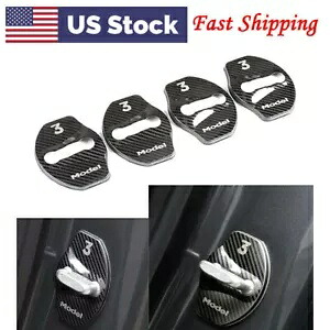 4 個テスラモデル 3 アクセサリードアラッチロックカバー保護炭素繊維 4PCs For Tesla Model 3 Accessories Door Latch Lock Cover Protective Carbon Fiber 【並行輸入品】