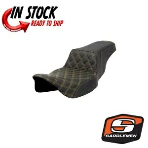 サドルメン ステップアップ エクステンデッドリーチ ゴールド格子ステッチゲル 08年-23年 ハーレーツーリング SADDLEMEN STEP UP EXTENDED REACH GOLD LATTICE STITCH GEL 08-23 HARLEY TOURING 【並行輸入品】