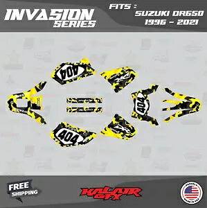 スズキ DR650 DR650S (全年式) インベージョン シリーズ用グラフィックスキット - イエロー Graphics Kit for Suzuki DR650 DR650S (All Years) Invasion Series- Yellow 【並行輸入品】