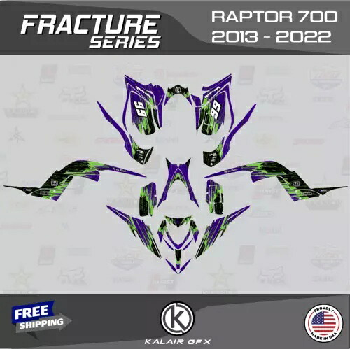 ヤマハ ラプター 700 (2013-2022) 16 MIL 700R フラクチャー グリーン パープル用グラフィックスキット Graphics Kit for YAMAHA RAPTOR 700 (2013-2022) 16 MIL 700R Fracture-Green Purple 【並行輸入品】