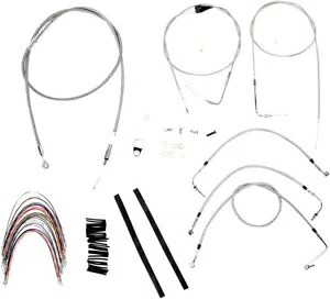 バガー用拡張編組 S.S. コントロール ケーブル キット - 高さ 18 インチのバー (クルーズ付き) Extended Braided S.S. Control Cable Kit for Baggers - 18\