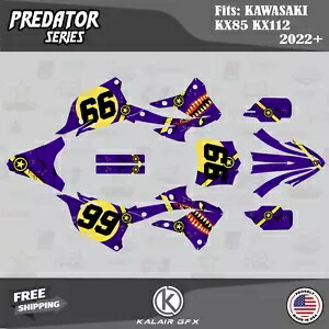 KAWASAKI KX85 KX112 2022 2023 2024 プレデター シリーズ用グラフィックスキット - パープル Graphics Kit for KAWASAKI KX85 KX112 2022 2023 2024 Predator Series - Purple画像
