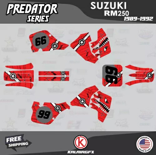 グラフィックキット SUZUKI RM 250 1989 1990 1991 1992 プレデター シリーズ用 - レッド Graphics Kit for SUZUKI RM 250 1989 1990 1991 1992 Predator Series - Red画像
