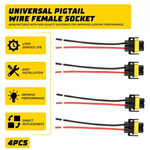 4X ワイヤーピグテール H11/H8/H9 2 ハーネスフォグバルブランプライトコネクタソケットプラグ 4X Wire Pigtail H11/H8/H9 Two Harness Fog Bulb Lamp Light Connector Socket Plug 【並行輸入品】