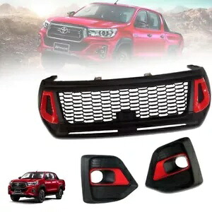 フロントグリルグリルマットブラックレッドABSフィットトヨタハイラックスREVOロッコM70 M80 18-20 FRONT GRILLE GRILL MATTE BLACK RED ABS FIT TOYOTA HILUX REVO ROCCO M70 M80 18-20 【並行輸入品】