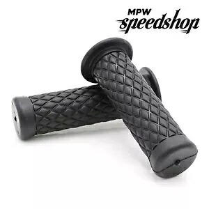 ビッグ ダイヤモンド カフェ レーサー/スクランブラー (7/8 インチ) 22mm オートバイ グリップ - クラシック ブラック Big Diamond Cafe Racer / Scrambler (7/8\