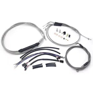 ステンレススチール編組ケーブル & ブレーキラインキット 2000-2006 ソフテイル 16 インチ エイプ用 Stainless Steel Braided Cable & Brake Line Kit For 2000-2006 Softail 16" Apes 【並行輸入品】｜カスタムパーツ WORLD倉庫