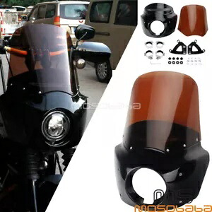 フロントヘッドライトフェアリング 15インチスモークフロントガラスキット付き ハーレーFXBB FXDL FXDSE用 Front Headlight Fairing w/15\