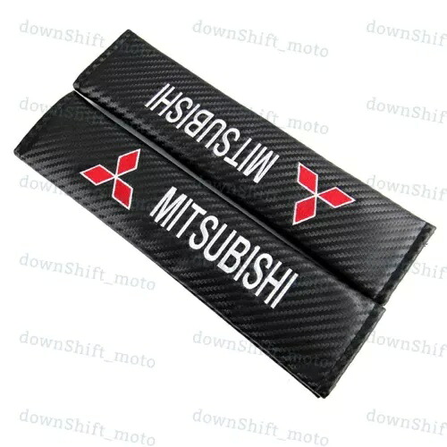 三菱用ブラックカーボンルック刺繍シートベルトカバーショルダーパッドのセット Set of Black Carbon Look Embroidery Seat Belt Cover Shoulder Pads for MITSUBISHI 【並行輸入品】