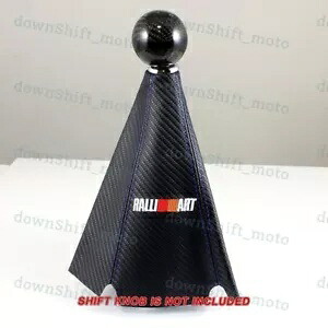 RALLIART カーボンルック PVC ブラック/ブルーステッチ シフトノブ シフター ブーツカバー MT/AT RALLIART Carbon Look PVC Black/Blue Stitch Shift Knob Shifter Boot Cover MT/AT 【並行輸入品】