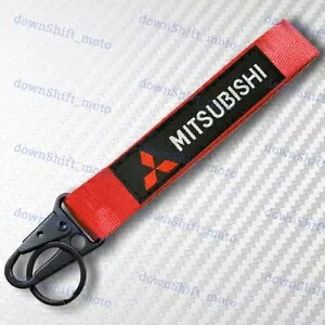 三菱レッドレーシングキーホルダーメタルキーリングフックストラップストラップナイロンユニバーサル MITSUBISHI RED Racing Keychain Metal key Ring Hook Strap Lanyard Nylon Universal 【並行輸入品】