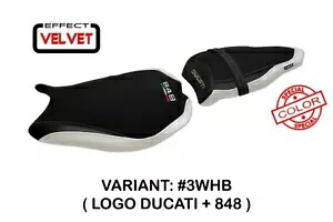 Ducati 848 Tappezzeria Italia ホワイト - ブルー シートカバー 滑り止めデザイン Ducati 848 Tappezzeria Italia WHITE - BLUE Seat cover Anti slip Design 【並行輸入品】