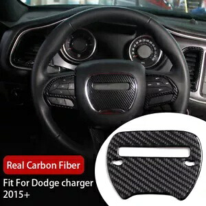 1PC リアルカーボンファイバーステアリングホイールバッジホーントリムカバー 2015-2021 充電器 1PC Real Carbon Fiber Steering Wheel Badge Horn Trim Cover For 2015-2021 charger 【並行輸入品】