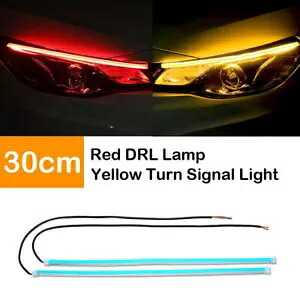 2X 30CM レッド/アンバー シーケンシャル フレキシブル チューブ LED DRL ターン シグナル ストリップ ヘッドライト 2X 30CM Red/Amber Sequential Flexible Tube LED DRL Turn Signal Strip Headlight 【並行輸入品】