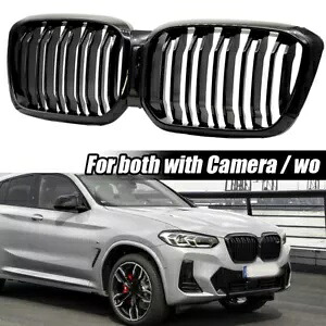 1x ダブルスラット光沢のあるブラックバンパー腎臓グリル BMW X3 G01/X4 G02 2022 ? 2024 1x Double Slat Glossy Black Bumper Kidney Grille For BMW X3 G01/X4 G02 2022~2024 【並行輸入品】