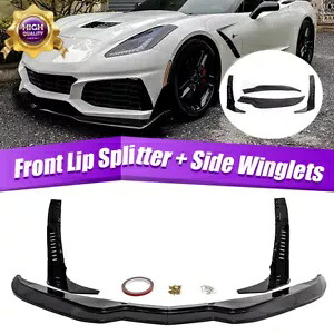 コルベット C7 Z06 ステージ 4 フロントリップスプリッター + サイドウイングレットグロスブラック 14 ? 19 For Corvette C7 Z06 Stage 4 Front Lip Splitter + Side Winglets Gloss Black 14~19 【並行輸入品】