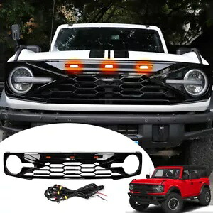 グロスブラックフロントグリルグリル LEDライト付き フォードブロンコ 2/4ドア 2021-2024用 Gloss Black Front Grille Grill W/ LED Lights For Ford Bronco 2/ 4 Door 2021-2024 【並行輸入品】