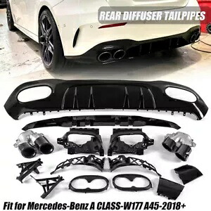 メルセデス A クラス W177 AMG A45 A45S LOOK リアディフューザー テールパイプ グロスブラックに適合 Fits MERCEDES A-CLASS W177 AMG A45 A45S LOOK REAR DIFFUSER TAILPIPES GLOSS BLACK 【並行輸入品】