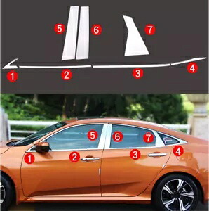 ステンレスウィンドウストリップカバー & ピラーポストトリム 2016-2018 ホンダシビック 14 個 Stainless Window Strip Cover & Pillar Posts trim For 2016-2018 Honda Civic 14PCS 【並行輸入品】