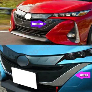 トヨタ プリウスプライム 2017-2022 クロームフロントセンターグリルグリルカバートリム 2PC For Toyota Prius Prime 2017-2022 Chrome Front Center Grille Grill Cover Trim 2PC 【並行輸入品】