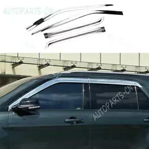 クローム ウィンドウ バイザー シェード サン レイン ガード 4 個 フォード エクスプローラー 2011-2019 に適合 Chrome Window Visor Shades Sun Rain Guard 4PCS Fit For Ford Explorer 2011-2019 【並行輸入品】