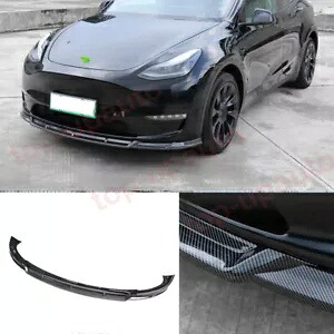 テスラモデル Y 2020-2022 ABS カーボンフロントバンパーリップボディキットスポイラー 3 個 For Tesla Model Y 2020-2022 ABS Carbon Front Bumper Lip Body KIT Spoiler 3PCS 【並行輸入品】