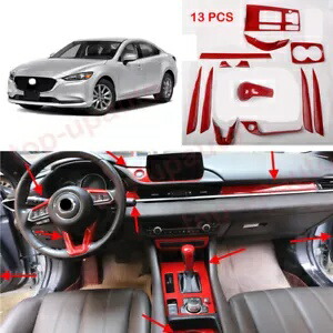 マツダ 6 2018-2021 ABS レッドカーボンインテリアフルセットアクセサリーキットトリム 13PC For Mazda 6 2018-2021 ABS RED Carbon Interior Full set Accessories Kit Trim 13PC 【並行輸入品】
