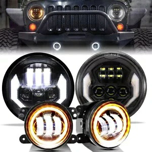 7 インチ LED ヘッドライト Hi-Lo ターンシグナル + 4 インチフォグランプコンボ ジープラングラー JK 用 7inch LED Headlights Hi-Lo Turn Signal +4\