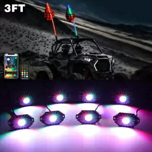 2 個 3FT RGB LED ホイップライト + 8 アンダーボディロックライトポラリス RZR ATV UTV 用 2Pcs 3FT RGB LED Whip Lights + 8 Underbody Rock Light For Polaris RZR ATV UTV 【並行輸入品】