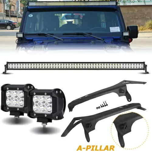 52 インチ LED ライトバー 4 インチ LED ワークライト & 取り付けブラケット付き ジープラングラー JL 用 52" LED Light Bar w/ 4" LED Work Lights & Mounting Brackets For Jeep Wrangler JL 【並行輸入品】｜カスタムパーツ WORLD倉庫
