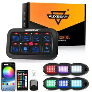 AUXBEAM 8 ギャング LED スイッチパネルキット + 6 個の RGBW LED ロックライト + ワイヤレスリモート AUXBEAM 8 Gang LED Switch Panel Kit + 6PCS RGBW LED Rock Lights +Wireless Remote 【並行輸入品】