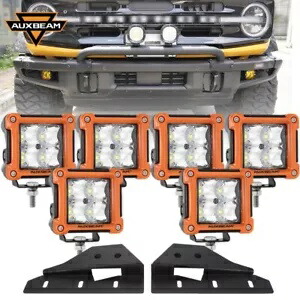 6x バンパー LED ワークフォグランプ ホワイト& 取付ブラケット フォード ブロンコ 2021-2023用 6x Bumper LED Work Fog Lights White& Mounting Brackets For Ford Bronco 2021-2023 【並行輸入品】｜カスタムパーツ WORLD倉庫