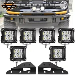 6 個 LED フォグランプ ドライビングスポットポッド & マウントブラケット フォード ブロンコ 2021-UP用 6PCS LED Fog Lights Driving Spot Pods & Mount Brackets For Ford Bronco 2021-UP 【並行輸入品】
