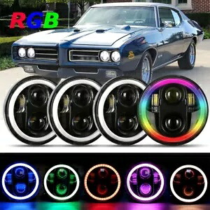 4 個 RGB 5.75 "5-3/4" LED ヘッドライト H4 DRL ポンティアック GTO グランプリプリマス用 4PCS RGB 5.75" 5-3/4" LED Headlights H4 DRL For Pontiac GTO Grand Prix Plymouth 【並行輸入品】｜カスタムパーツ WORLD倉庫