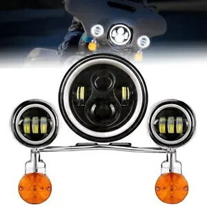 7 インチ LED ヘッドライト & 4.5 インチ パッシング ライト バー ハーレー ロードキング クラシック FLHRC FLHR 用 7"LED Headlight & 4.5"Passing Lights Bar for Harley Road King Classic FLHRC FLHR 【並行輸入品】｜カスタムパーツ WORLD倉庫