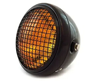 7 インチ サイド マウント カスタム オートバイ ヘッドライト グリル付き グロス ブラック アンバー H4 ハロゲン 7\