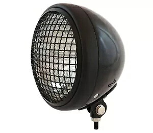7 インチ カスタム ボトムマウント オートバイ ヘッドライト グリル付き - ブラック - クリア H4 ハロゲン 7\