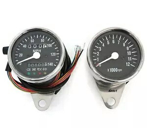 MPH ミニ スピードメーター インジケーター ライト 2240:60 & タコメーター 1:4 クローム ブラック LED MPH Mini Speedometer Indicator Lights 2240:60 & Tachometer 1:4 Chrome Black LED 【並行輸入品】