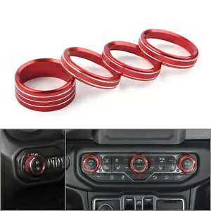 4x レッド エアコン スイッチ ノブ リング カバー トリム フィット 2018-20 ジープラングラー JL 4x Red Air Conditioner Switch Knob Ring Cover Trim Fit 2018-20 Jeep Wrangler JL 【並行輸入品】