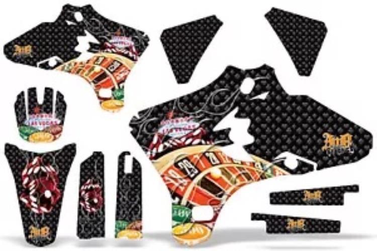 ダートバイクグラフィックキットデカールラップヤマハ YZ250F YZ450F 2003-2005 ベガスブラック Dirt Bike Graphics Kit Decal Wrap For Yamaha YZ250F YZ450F 2003-2005 VEGAS BLACK 【並行輸入品】