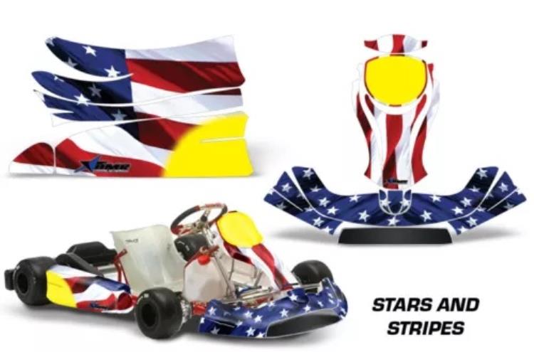 ゴーカートグラフィックキットデカールステッカーラップ KG Freeline Birel Cadet StarsNStripe 用 Go Kart Graphics Kit Decal Sticker Wrap For KG Freeline Birel Cadet StarsNStripe 【並行輸入品】