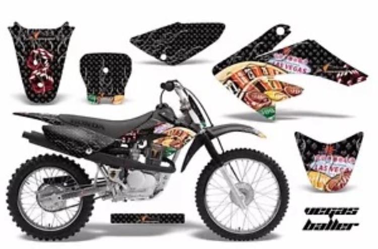 ダートバイクグラフィックキットデカールステッカーラップホンダ CRF70 2004-2015 VEGAS ブラック Dirt Bike Graphics Kit Decal Sticker Wrap For Honda CRF70 2004-2015 VEGAS BLACK 【並行輸入品】
