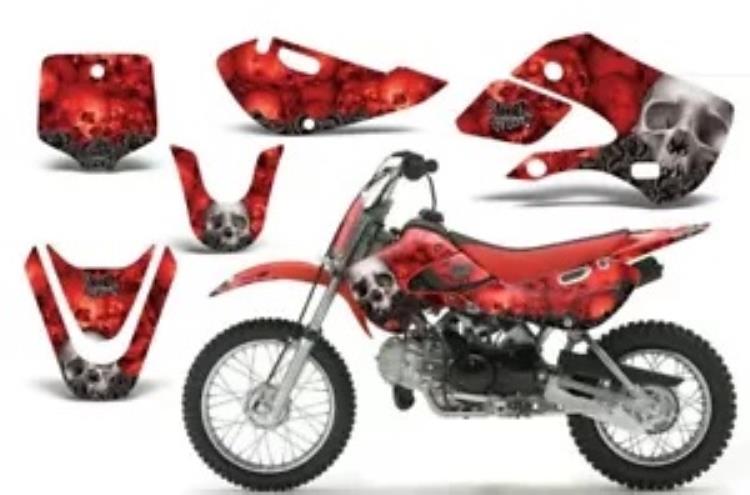 ダートバイクグラフィックキットデカールラップスズキ DRZ110 RM65 2002-2009 ボーンズレッド Dirt Bike Graphics Kit Decal Wrap For Suzuki DRZ110 RM65 2002-2009 BONES RED 【並行輸入品】