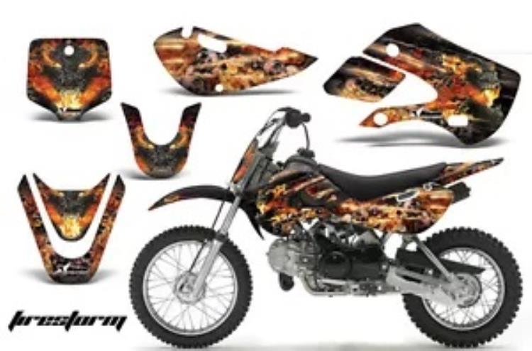ダートバイクグラフィックキットデカールラップスズキ DRZ110 RM65 2002-2009 ファイアストーム BLK Dirt Bike Graphics Kit Decal Wrap For Suzuki DRZ110 RM65 2002-2009 FIRESTORM BLK 【並行輸入品】