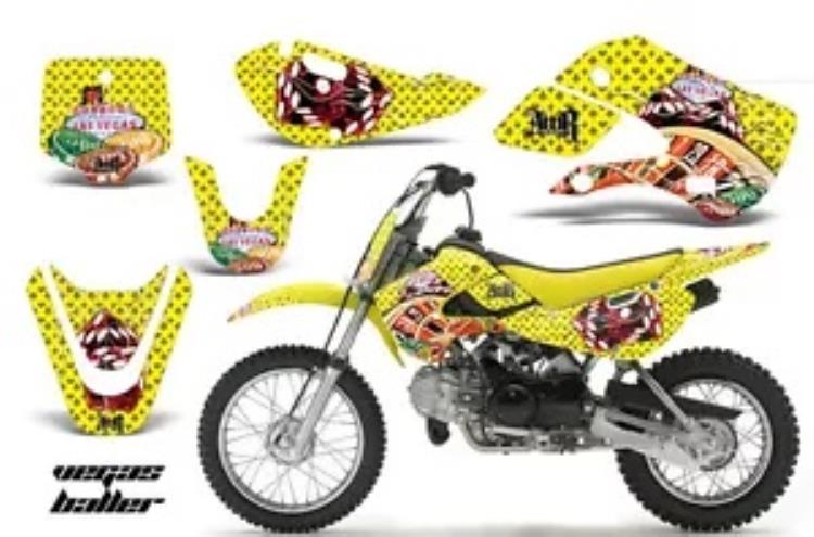 ダートバイクグラフィックキットデカールラップスズキ DRZ110 RM65 2002-2009 ベガスイエロー Dirt Bike Graphics Kit Decal Wrap For Suzuki DRZ110 RM65 2002-2009 VEGAS YELLOW 【並行輸入品】