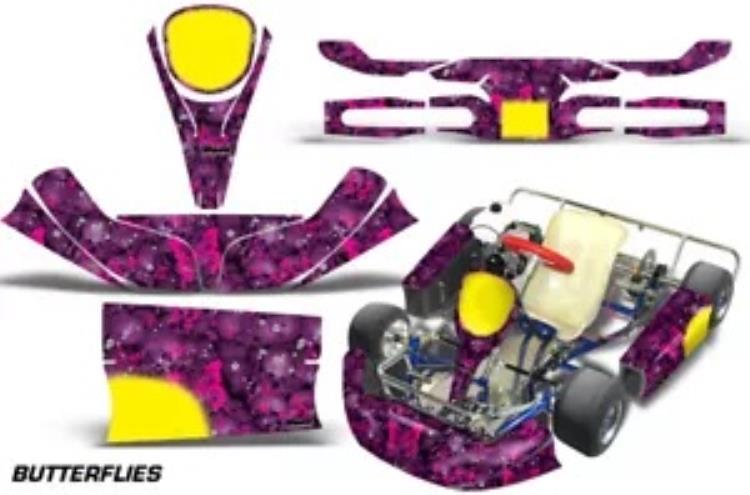 ゴーカート グラフィック キット デカール KG キッズ カート バタフライ ピンク パープル用 Go-Kart Graphics kit Decal for KG Kids Kart Butterflies Pink Purple 【並行輸入品】